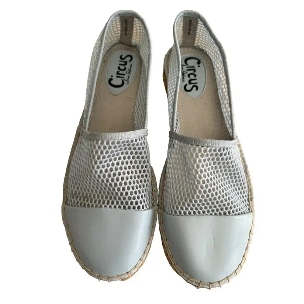 Sam Edelman Lena Perforated Mesh Leather Flat Espadrille Blue Boho 8.5